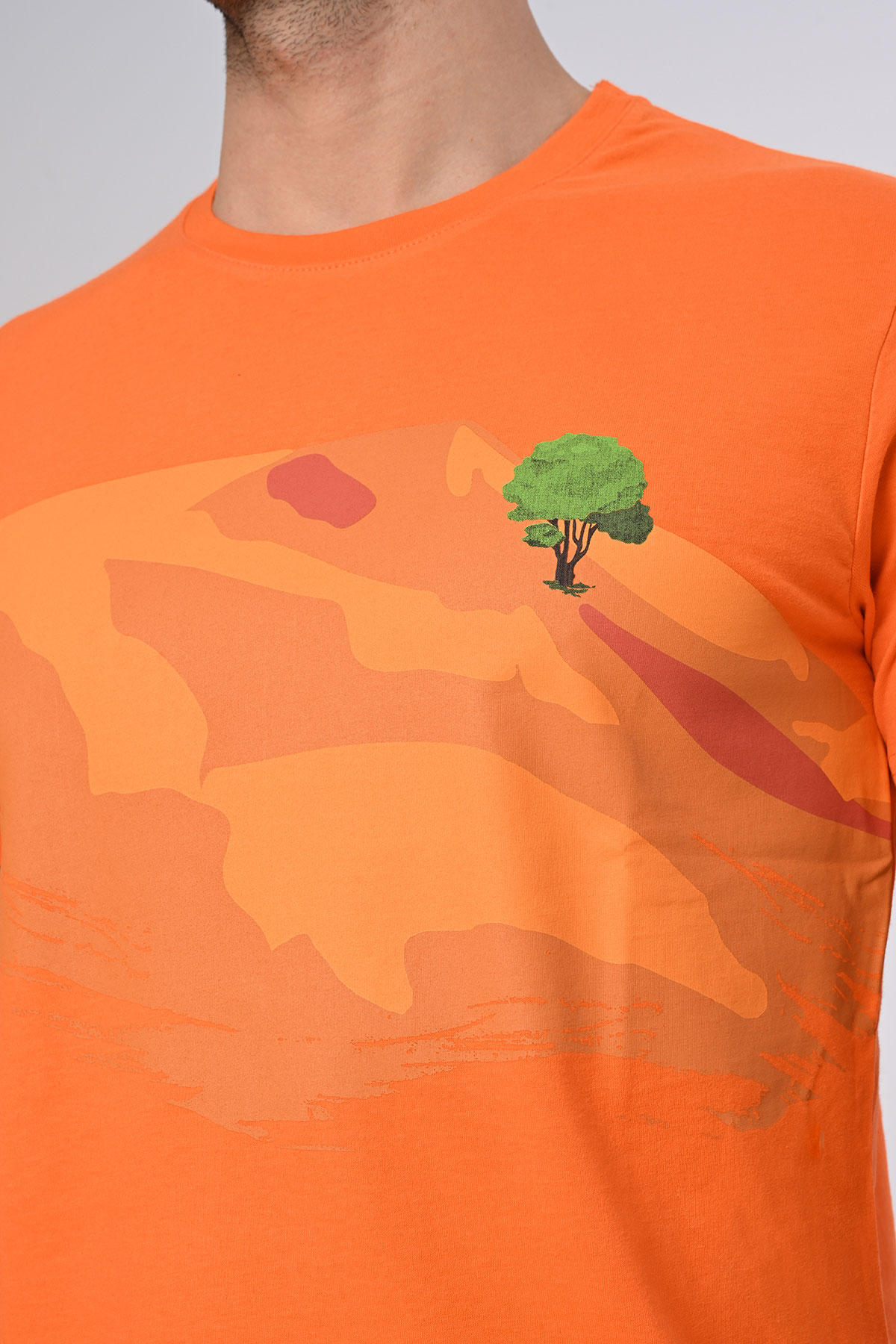 Yalnız Ağaç Tasarım Bisiklet Yaka Turuncu Pamuk T-shirt 22’